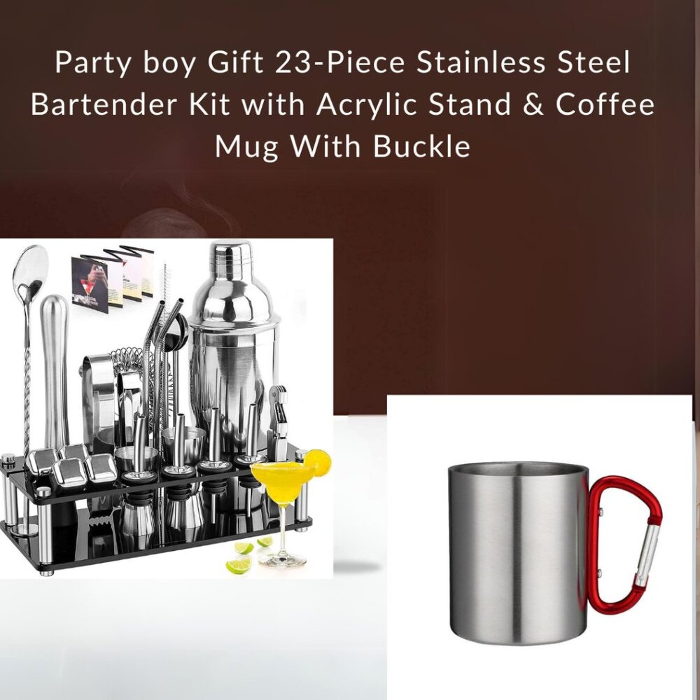 Gift 23-Piece Stainless Steel Bartender Kit & Camping Coffee Mug With BucklePack